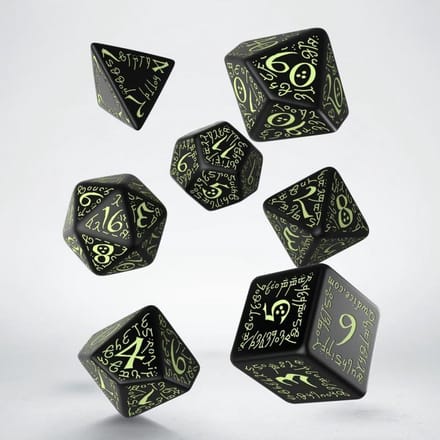 Q-Workshop Elvish - Zwart & Glow-in-the-dark Dice Set (7)