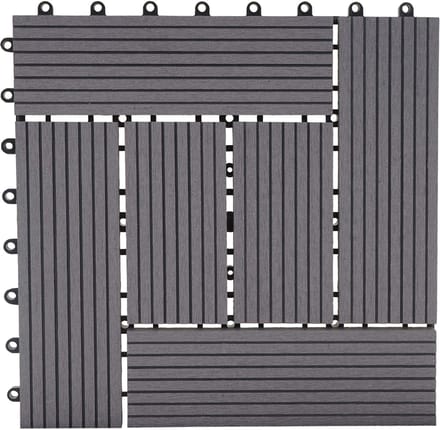 WPC vloertegel Rhone, houtlook balkon/terras, 11x elk 30x30cm = 1m² ~ Premium, grijs gecompenseerd