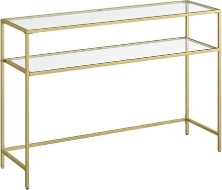 Consoletafel - Bijzettafel - dressoir - 2 Glazen planken - Goud