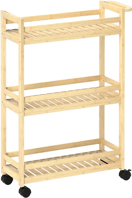 Keukentrolley - 55x20x75 cm - 3 Etages Met Handgreep - Opbergwagen - Bamboe - Naturel