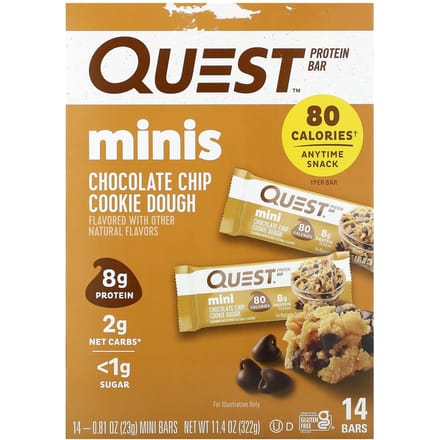 Quest Nutrition, Mini Eiwitrepen, Chocolate Chip Cookie Dough, 14 Repen, 23 g (23 gram) Elk