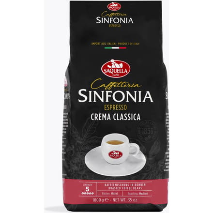 Saquella Caffetteria Sinfonia Espresso Crema Classica 1 kg | hele boon | 65% Arabica 35% Robusta | Brazilië, India, Centraal-Afrika | Intense Aroma