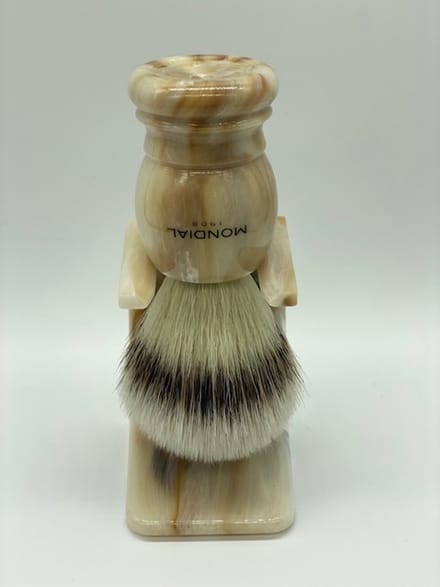 Mondial 1908 scheerset - Scheerkwast Basic Silvertip Fibre - Basic Houder voor scheerkwast - hoornbruin