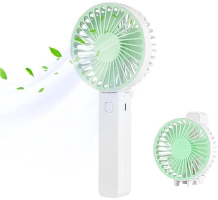 Handventilator - Draagbare Ventilator - Mini Ventilator - USB Oplaadbaar - 3 Standen - Draadloze Tafelventilator - Voor Thuis, Kantoor, Buiten En Reizen - Wit / Groen