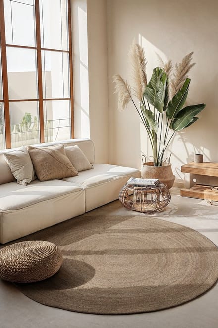 Flycarpets Rond Jute vloerkleed - Braided Rangpur - Grijs / Bruin 140cm rond Ø