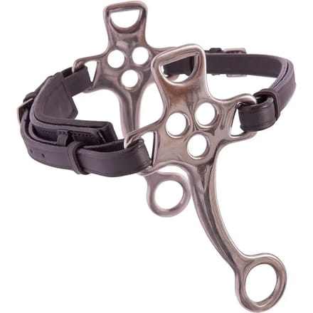Hackamore paardenbit met lederen dubbele roestvrijstalen neusriem korte wangen BR Equitation