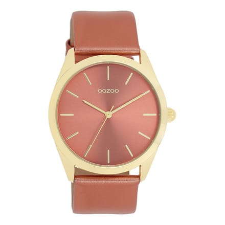 Goudkleurige OOZOO horloge met baksteen rode leren band - C11334