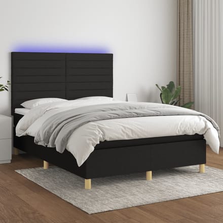 vidaXL - Boxspring - met - matras - en - LED - stof - zwart - 140x200 - cm