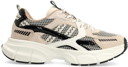 Manfield - Dames - Beige sneakers met zwarte en witte mesh details - Maat 36