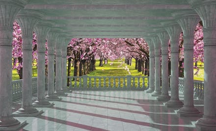 Cherry Trees through The Arches Photo Wallcovering