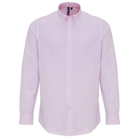 Premier Heren Gestreept Oxford Overhemd Met Lange Mouwen (Wit/Roze)