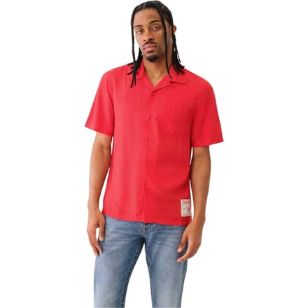 True Religion Heren Relaxed Fit Overhemd met Korte Mouwen (Lava)