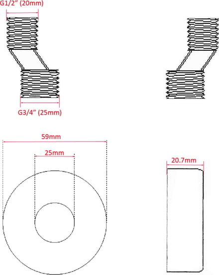 Xellanz Rio set S-koppelingen met rozet voor 15cm 1/2''x3/4'' chroom