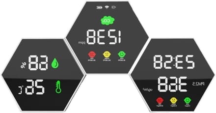 Luchtkwaliteit Monitor - Luchtmeter Sensor - Gezond Leven - WiFi Connectiviteit - 100x100x10 mm - Wit