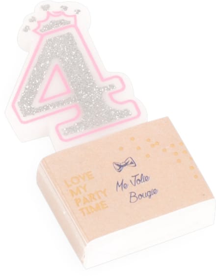 ARTYFETES - Verjaardagskaars cijfer 4 prinses 5,8 cm met glitters