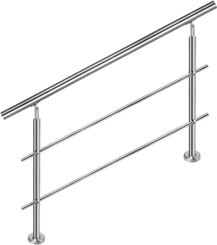 RVS Trapleuning Balkonleuning – 150cm – Verstelbaar – Ø42mm – Met 2 Dwarsbalken – Binnen & Buiten