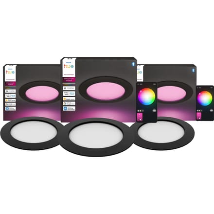 Philips Hue Inbouwspot Slim 3-Pack - White and Color - 170mm - Zwart
