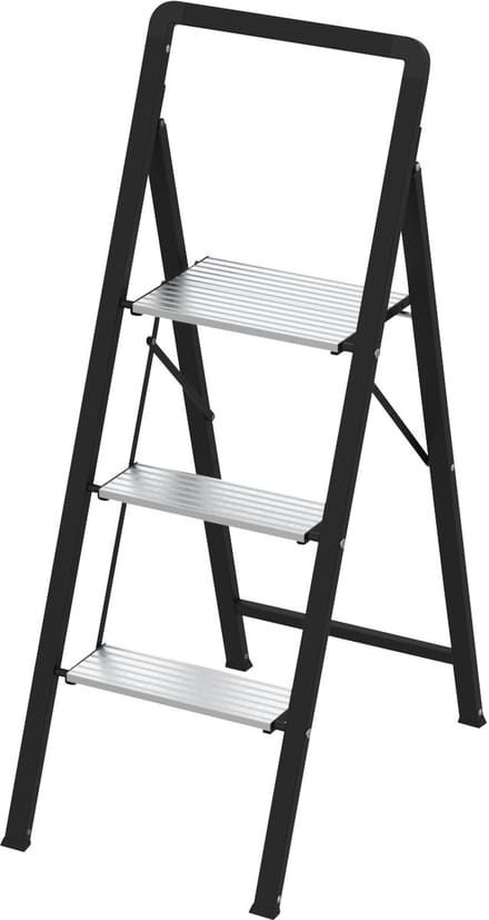 HOME It® Aluminium Trapladder met Stalen Frame, 3 treden, 113 cm hoog, inklapbaar, platform 30x20 cm, max. belasting 150 kg