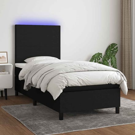 vidaXL - Boxspring - met - matras - en - LED - stof - zwart - 80x200 - cm