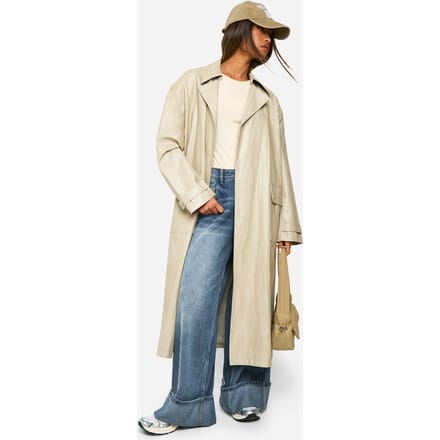 boohoo Dames Vintage look nepleren trenchcoat | Stone | Maat: 8
