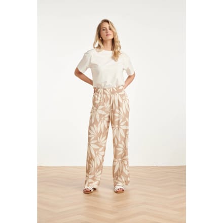 Smashed Lemon Wide leg pantalon met bloemprint beige/wit |