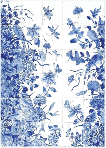 Theedoek tegeltableau met vogels