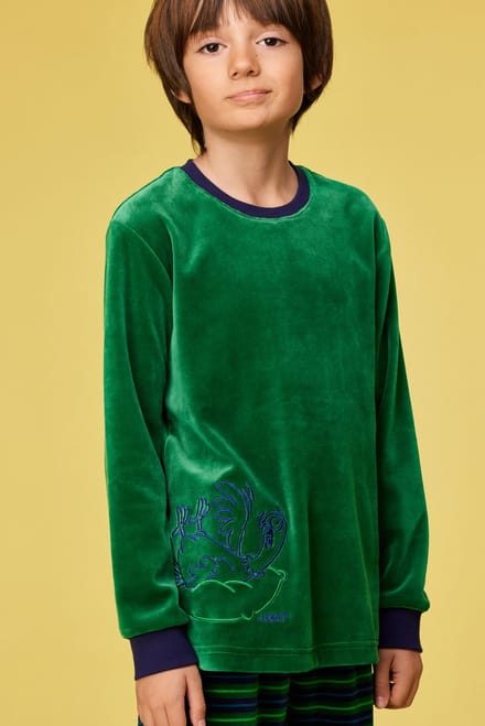 Woody pyjama jongens/heren velours - donkergroen - duif - 252-10-PLC-V/792 - maat S