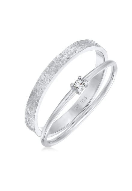 Elli - Ring - Dames Stack Set van 2 eenzaam met glazen kristal in 925 sterling zilver - Dames
