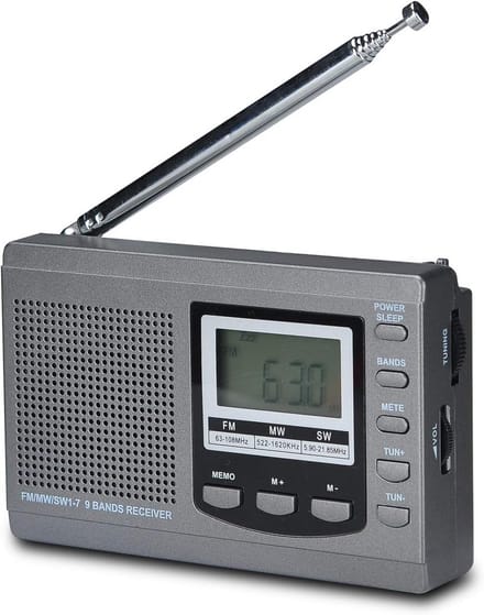 9-Bands Draft Radio Stereo met Telescopische Antenne, Alarm, Timer en Zakformaat
