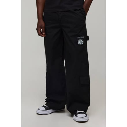 Tall Baggy Fit LA Gusset Cargo Trousers | Black | Size 48