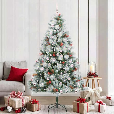 vidaXL - Kunstkerstboom - Groen - en - wit - 210 - cm - PVC - en - Metaal - en - Plastic