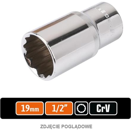 Teger 19 mm 1/2" 12-gaats dop, 76 mm lang, CrV