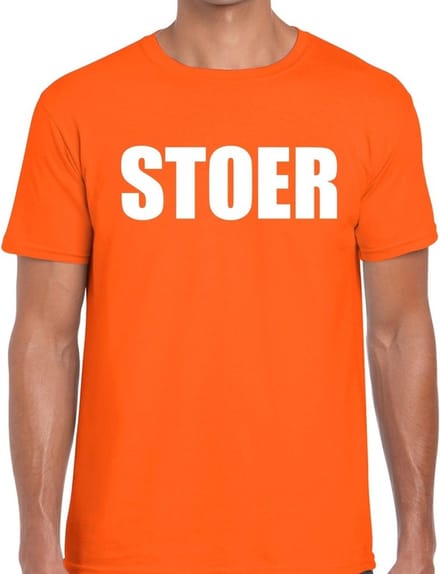 Stoer tekst t-shirt oranje heren XL