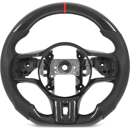 Volant en Fibre de Carbone Cuir Perforé avec Garnitures de Boutons Remplacement pour Lancer Evolution X 2008 2016 black