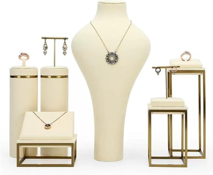 Sieradenstandaard Buste - Display Houder - Sieraden Presenteren - Stevige Basis - Set van 6 - Gebroken Wit
