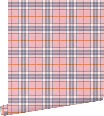 ESTAhome behang ruiten blauw en roze - 50 x 900 cm - 132026