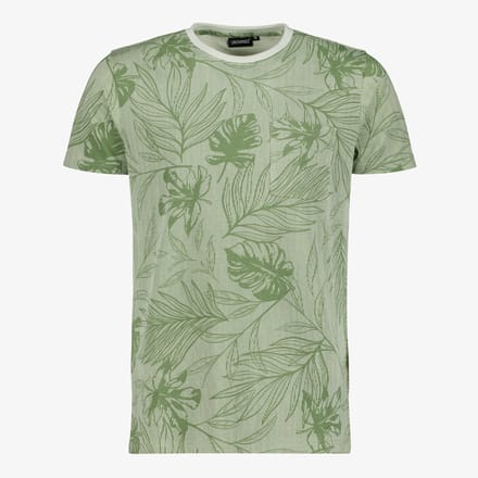 Unsigned heren T-shirt met bladerenprint groen - Maat S