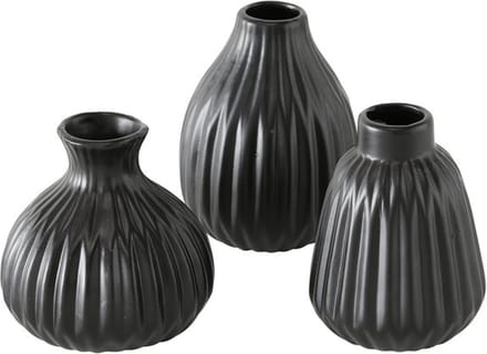 Boltze - Set van 3 - Vaasjes - Esko - Keramiek - Zwart - 12x9cm