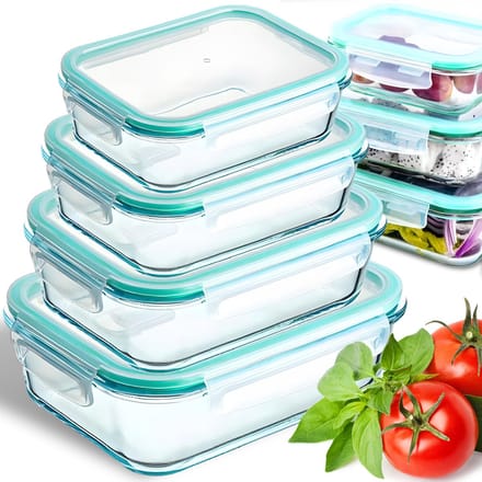 Retoo Glazen Bewaarbox Set - 4 Stuks (370-1500 ml) - Transparante Opslagcontainers met Deksel