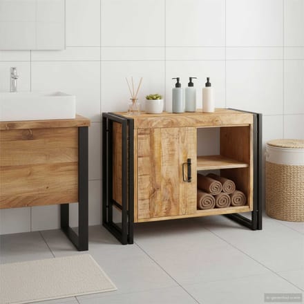 vidaXL - Wastafelkast - met - plank - Bruin - 71 - x - 33 - x - 58 - cm - Massief - Mango - Hout