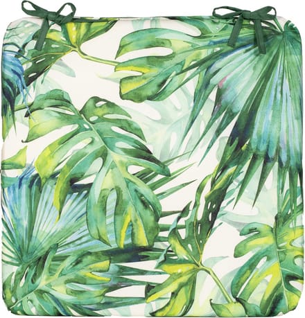 Anna's collection Stoelkussen monstera - wit/groen - 40 x 40 cm - binnen/buiten