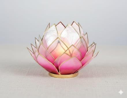 Lotus sfeerlicht roze/lichtroze goudrand groot - 15x15 - Schelp - Roze - Goudkleurig - S