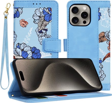 Hoesje geschikt voor Apple iPhone 15 Pro Max - Techsuit FlipCraft Book Wallet Case met koord - Vibrant Blue