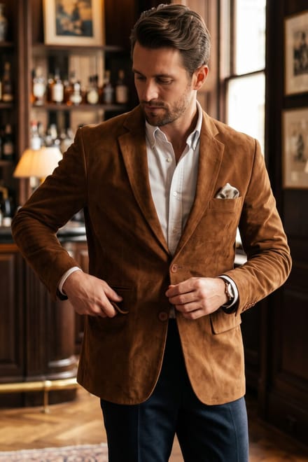 Heren Italiaanse beige suède leren blazerjas - Hol