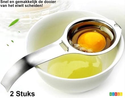 *** 2 Stuks Professionele Ei-scheider Keuken Voordeel - Splitsen van Eiwit & Eigeel - RVS & Zilver - Met Slagkant - van Heble® ***