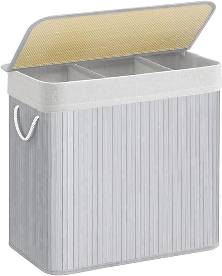 MAZAZU - Wasmand - Waszak - 3 Compartimenten - Bamboe - Grijs