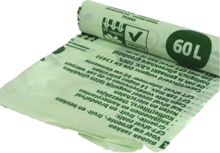 Biozakken 60 liter groen 60x80 cm composteerbaar - Doos 24 rollen à 5 stuks