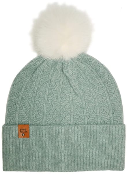 Stone Valley Merino Wol Beanie in Groen met Pompon