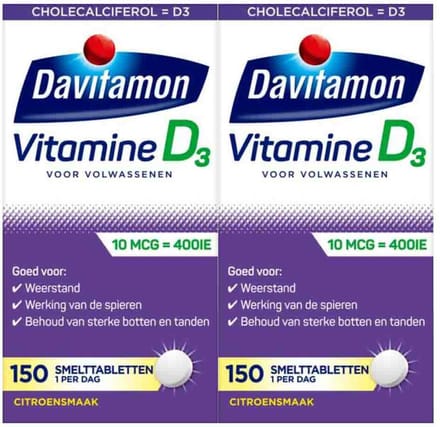 Davitamon - Vitamine D 10 MCG Volwassenen - 2 x 150 smelttabletten - Voordeelverpakking