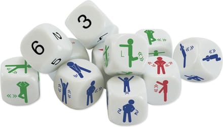 Dobbelstenenset 'Bewegingen" 12 Delige Set In Box